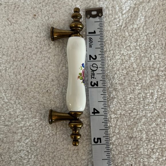 White Porcelain Floral Design Cabinet Drawer Pull Handles - Picture 7 of 9